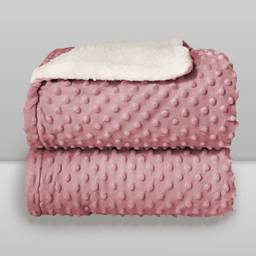 Cobertor Donna Laço Bebê Plush com Sherpa Dots Bolinhas Rosa