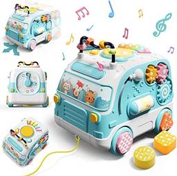 GKPLY Push Pull Music Bus Toy, Baby Musical Busy Learning Busy with Shape Matching, Piano Keyboard, Hand-on Drum, Gear, Electronic Toy Car com Sound & Presente de educação infantil leve para crian