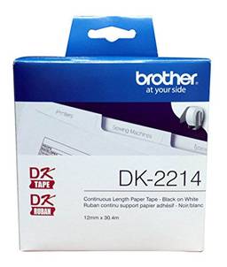 Fita de papel comprimento contínuo preto sobre branco Brother QL DK-2214, 12 mm x 30,4 m