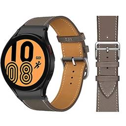 Pulseira de Couro de 20 mm compatível com Samsung Galaxy Watch 4 44 mm 40 mm/4 clássico 42mm 46mm, pulseira de reposição, pulseira ajustável sem lacuna com adaptador preto,Cinza