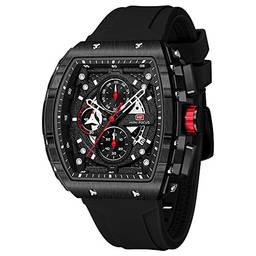 Relógio masculino Mini Focus Fashion Sport Relógios de pulso (cronógrafo/impermeável/luminoso/calendário) pulseira de silicone relógio de quartzo para homens, Todo preto, moda casual
