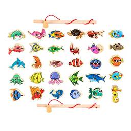 Toyvian Jogo Magnético de Pesca de Madeira: Peixes Pegando Contando Brinquedo Montessori Fine Motor Habilidade Brinquedo Educacional Brinquedos para O Presente de Aniversário