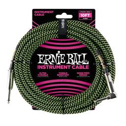 Ernie Ball Cabo de instrumento, ângulo reto de 0,63 cm, verde neon/preto, 3 m (P06077)