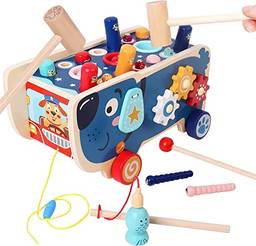 Carro de martelo multifuncional para cachorrinho GKPLY, brinquedo de engrenagem de xilofone para bebês e crianças, brinquedos de madeira montessori para crianças com mais de 1 ano de idade, presentes