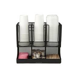 Mind Reader Organizador de armazenamento de copos e condimentos de café verticais de 6 compartimentos, malha metálica preta