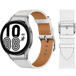 Pulseira de couro vintage de 20 mm compatível com Samsung Galaxy Watch 4 44 mm 40 mm/4 clássico 46 mm, pulseira de reposição impressa com padrão, pulseira ajustável sem lacuna,Branco