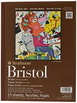 Strathmore 475-3, Série 400 Bristol, 2 camadas de velino, 22,86 cm x 30,48 cm, encadernação de fita, 15 folhas, branco