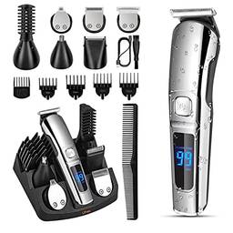 Bozony Conjunto de aparador de cabelo masculino 6 em 1, barbeador de barba, aparador elétrico de pelos do corpo, kit de corte de cabelo, totalmente lavável, recarregável por USB