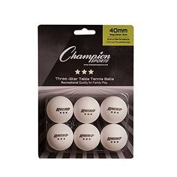 Bolas de tênis de mesa 3 estrelas da Champion Sports, Pacote com 6, 40mm, Equipamento profissional - Branco