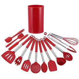 TOTITOM 14 peças kit cozinha silicone, conjunto de espátulas para panelas antiaderente, kit utensilios para cozinha silicone vermelho, utensilios para cozinha com caixa armazenamento