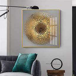DOLUDO Quadro de parede retrô abstrato nórdico de arte em tela dourada para decoração de sala de estar de luxo com moldura dourada de liga de alumínio pronta para pendurar