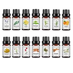 Cigooxm Conjunto de presentes com 14 garrafas de óleos essenciais Óleos essenciais puros para difusor Umidificador Massagem Aromaterapia Relaxamento Pele e Cabelo