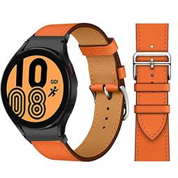 Pulseira de Couro de 20 mm compatível com Samsung Galaxy Watch 4 44 mm 40 mm/4 clássico 42mm 46mm, pulseira de reposição, pulseira ajustável sem lacuna com adaptador preto,laranja