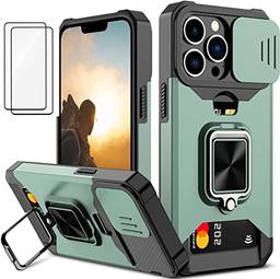 Capa para iPhone 13 Pro Max Case com tampa para câmera deslizante e protetor militar de grau militar com suporte magnético para iPhone 13 Pro Max(6.7) (verde)
