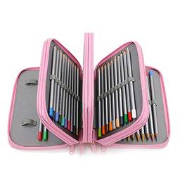 Hztyyier Estojo de lápis Oxford de grande capacidade, quatro camadas, 72 compartimentos, bolsa organizadora de lápis de cor, porta-lápis portátil com alça (rosa)