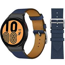 Pulseira de Couro de 20 mm compatível com Samsung Galaxy Watch 4 44 mm 40 mm/4 clássico 42mm 46mm, pulseira de reposição, pulseira ajustável sem lacuna com adaptador preto,Azul Real