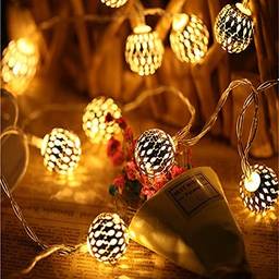 Luzes de corda solar - Luzes de corda de 15 pés ao ar livre 20 LED Luzes de Natal solares à prova d'água multicoloridas marroquinas luzes de cordas para quintal jardim festa árvores de natal festivas (Branco Quente)