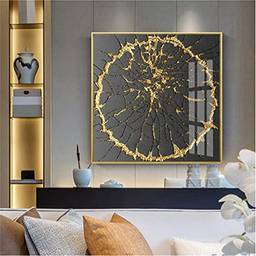 DOLUDO Pintura de parede retrô abstrata com textura dourada para decoração de sala de estar e escritório com moldura dourada de liga de alumínio pronta para pendurar