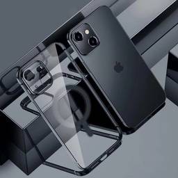 Capa magnética transparente para iPhone 7/8/SE 2020 compatível com Mag-Safe, capa de TPU fina e macia com revestimento TPU, capa protetora fina e fofa à prova de choque não amarelada, preta