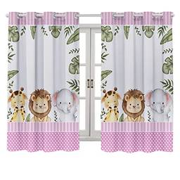 Cortina Infantil Safari Baby 2,00 x 1,50 Decoração Cores Para Menino e Menina (SAFARI BABY ROSA)
