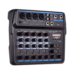 U6 Musical Mini Mixer 6 Canais Misturadores de áudio BT USB Console de Mistura com Placa de Som 48V Phantom Power Plug UE POPQ