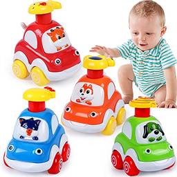 Carros de brinquedo de bebê para presentes de menino de 1 ano Pressione e vá Caminhão dos desenhos animados Brinquedos educativos para meninos de 2 anos Brinquedos de puxar para trás carros para crian