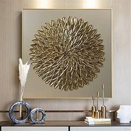 DOLUDO Arte de parede abstrata retrô minimalista ouro pintura em tela luxuosa para sala de estar decoração de escritório com moldura de liga de alumínio dourada pronta para pendurar