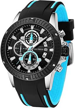 Relógio masculino MINIFOCUS moda original esportivo impermeável de quartzo cronógrafo azul pulseira de silicone