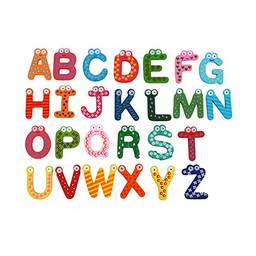 26 peças AZ letras magnéticas para geladeira de madeira colorido alfabeto maiúsculo adesivos crianças pré-escola brinquedo de aprendizagem de ortografia