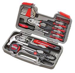 Conjunto de ferramentas manuais de reparo geral original com caixa de ferramentas, Apollo Tools DT9706, vermelho