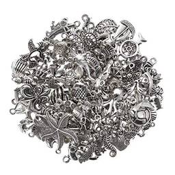 Holibanna Berloques para fabricação de joias, tema oceano, contas de animais antigos para artesanato, colares, pulseiras, 100 peças
