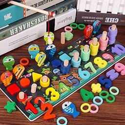 Kiboule Número de madeira quebra-cabeça jogo d jogo de matemática brinquedos de aprendizagem precoce cor forma classificação contagem de números educação pré-escolar melhor presente para 3-6 anos de idade menino e menina