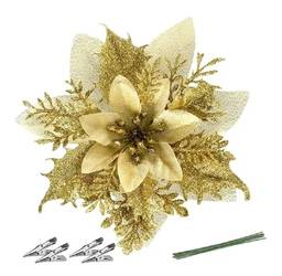Flor Do Natal Enfeites de Árvore de Natal Decorações de Natal Flor Artificial com Caules E Clips (12PCS)