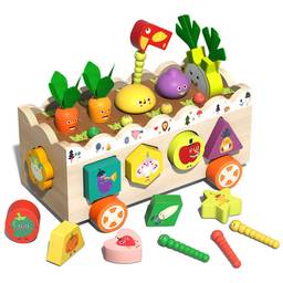 Montessori Multifuncional Carro de Brinquedo de Pomar Brinquedos Educativos de Madeira para 1 Anos de Idade Meninos e Meninas Montessori Tamanho Classificação & Jogo de quebra-cabeça contando para