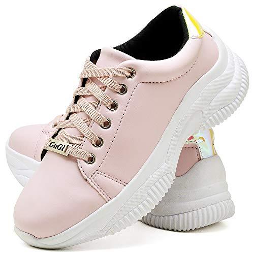 Tênis Feminino Casual Neon Caminhada Plataforma Sneaker Gugi Flatform Cor:Rose;Tamanho:38
