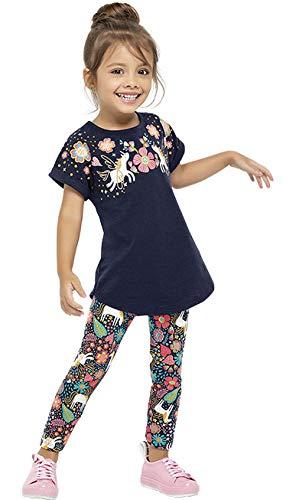 Conjunto camiseta e legging Unicórnio Floral, Nanai, Meninas, Azul, 2