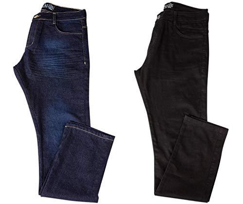 Kit com Duas Calças Masculinas Jeans e Sarja Coloridas com Lycra - Jeans Escuro e Preta - 40