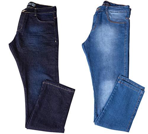 Kit com Duas Calças Masculinas Jeans e Sarja com Lycra - Jeans Escuro e Jeans Claro - 44