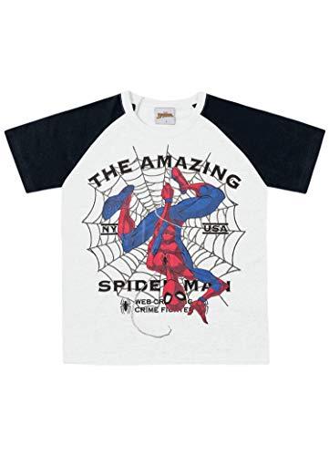 Camiseta Meia Malha Spider-Man, Fakini, Meninos, Branco/Preto, 6