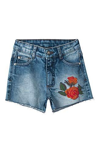 Shorts Jeans Bordado, Carinhoso, Meninas, Azul, 10
