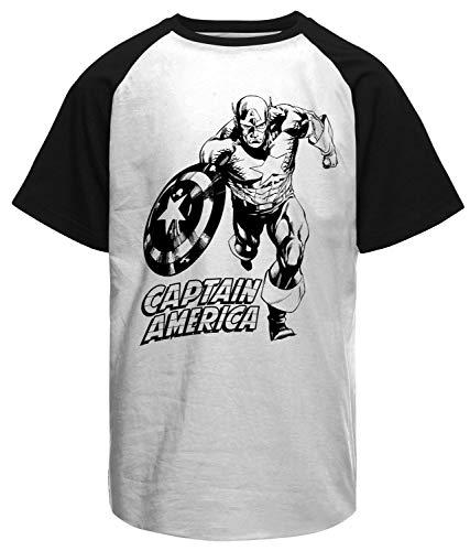 Camiseta masculina Capitão América branca e preta raglan Live Comics tamanho:G;cor:Branco