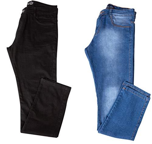Kit com Duas Calças Masculinas Jeans e Sarja Coloridas com Lycra - Preta e Jeans Claro - 46
