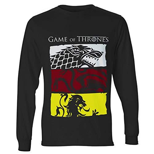 Camiseta masculina manga longa Game of Thrones Stark Lennister Targaryen preta Live Comics tamanho:GG;cor:Preto