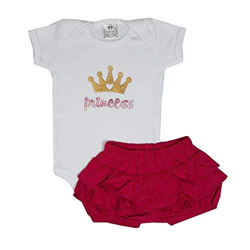 Conjunto Bebê Body Princess + Shorts Bunda Rica Branco/Rosa M