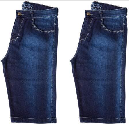 Kit c/ 2 Bermudas Masculinas Jeans e Sarja Coloridas com Lycra - Jeans Escuro - 42