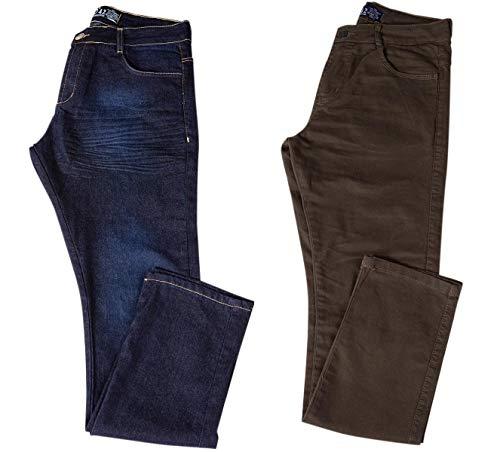 Kit com Duas Calças Masculinas Jeans e Sarja Coloridas com Lycra - Jeans Escuro e Verde - 38