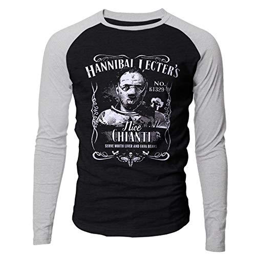 Camiseta masculina raglan longa Hannibal Lecter Preta e mescla Live Comics tamanho:M;cor:Preto