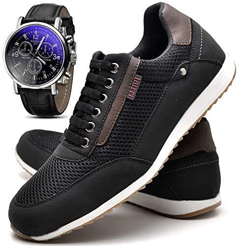 Sapatênis Sapato Casual Masculino Com Relógio JUILLI R1100DB Tamanho:39;cor:Preto;gênero:Masculino