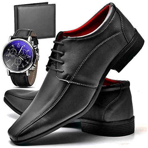 Sapato Social Com Relógio Carteira e Cadarço Masculino Top Flex R804DB Tamanho:42;cor:Preto;gênero:Masculino
