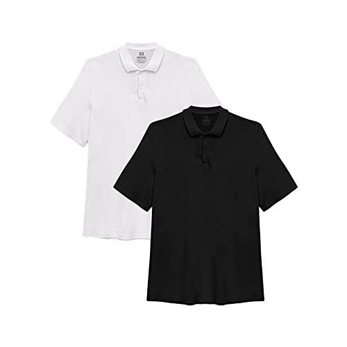 basicamente. Kit 2 Camisas Polo Super Masculina; Branco/Preto, G Plus Size